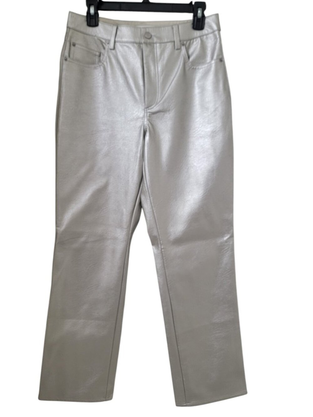 H&M Size 8 Silver Coated Faux Leather Straight Leg Slim Fit Pants